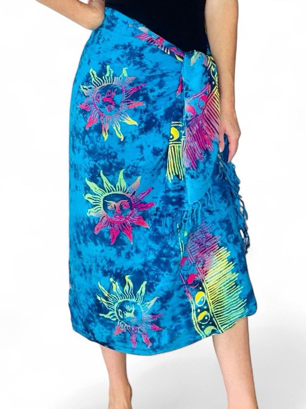 Vintage Blue Colorful Sunshine Celestial Yin Yang Sarong Large Scarf